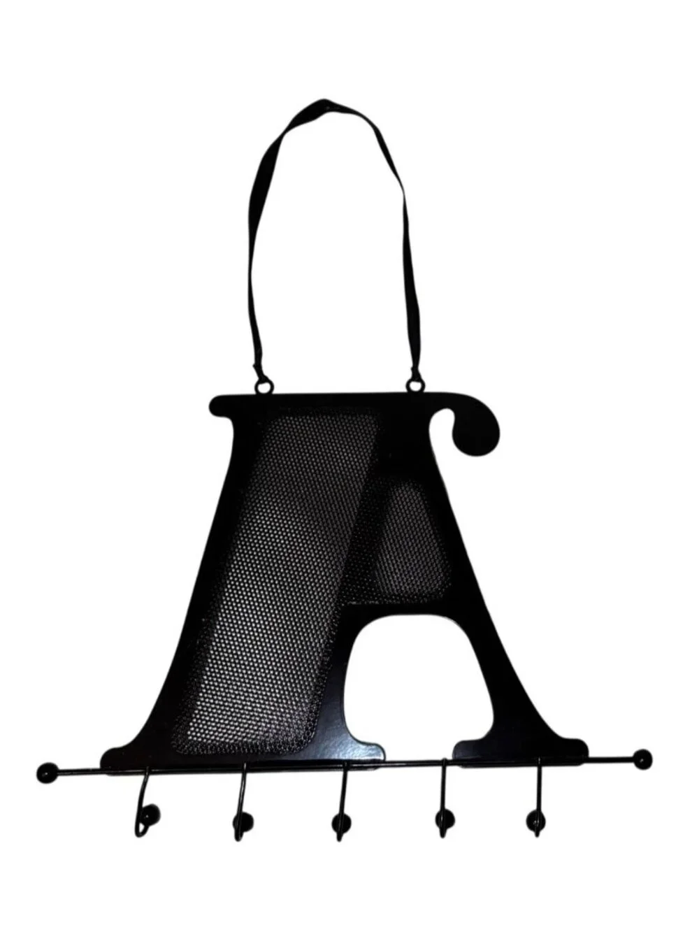 Black Silver Glitter Monogram A Jewelry Holder 6 Hooks And Hanging Strap